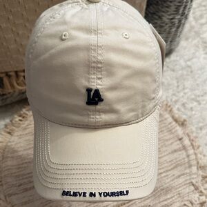 Beige LA Cap with Embroidered Message